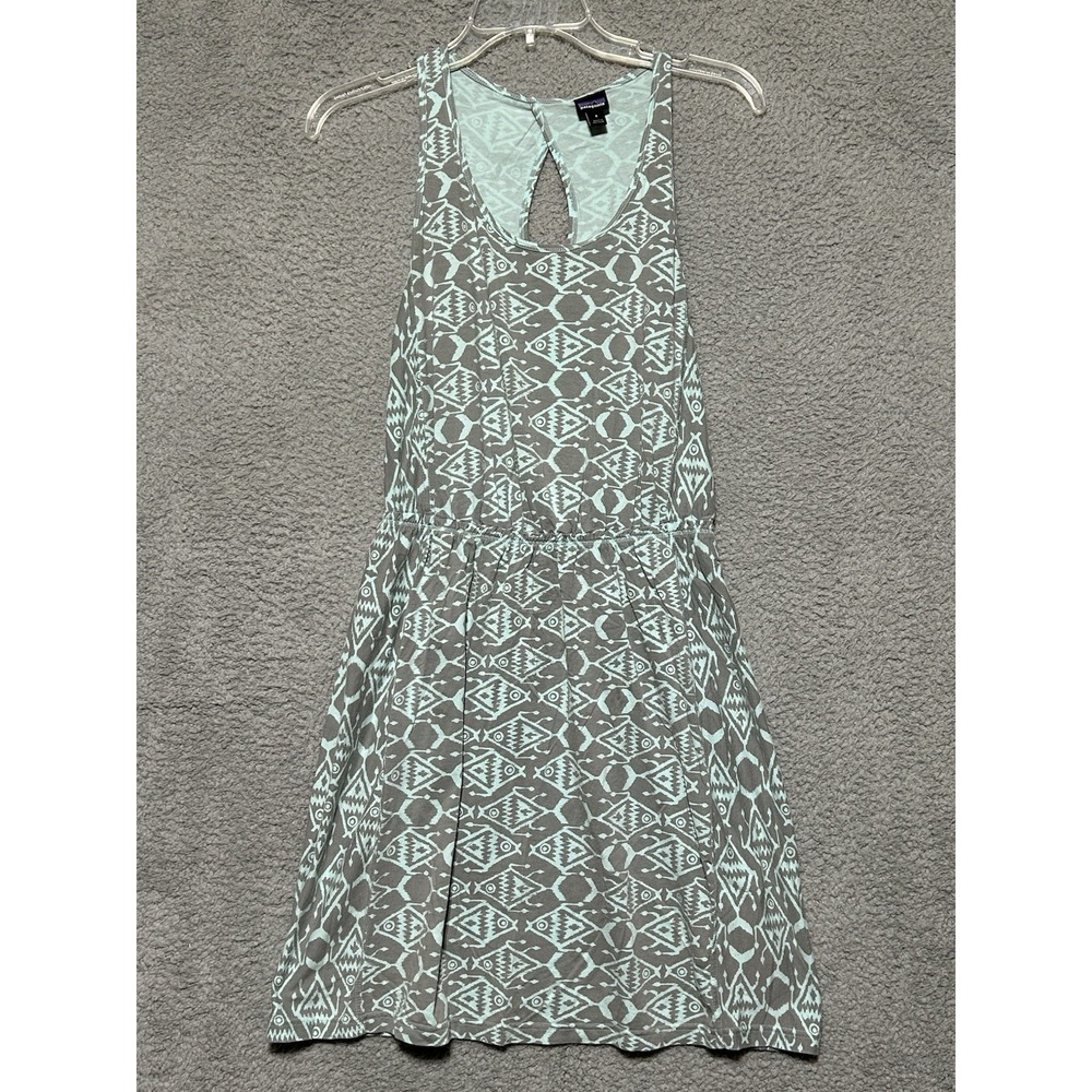 Patagonia Green Gray Fish Ashley Drifter Tank Stretch Dress Gorpcore Womens S